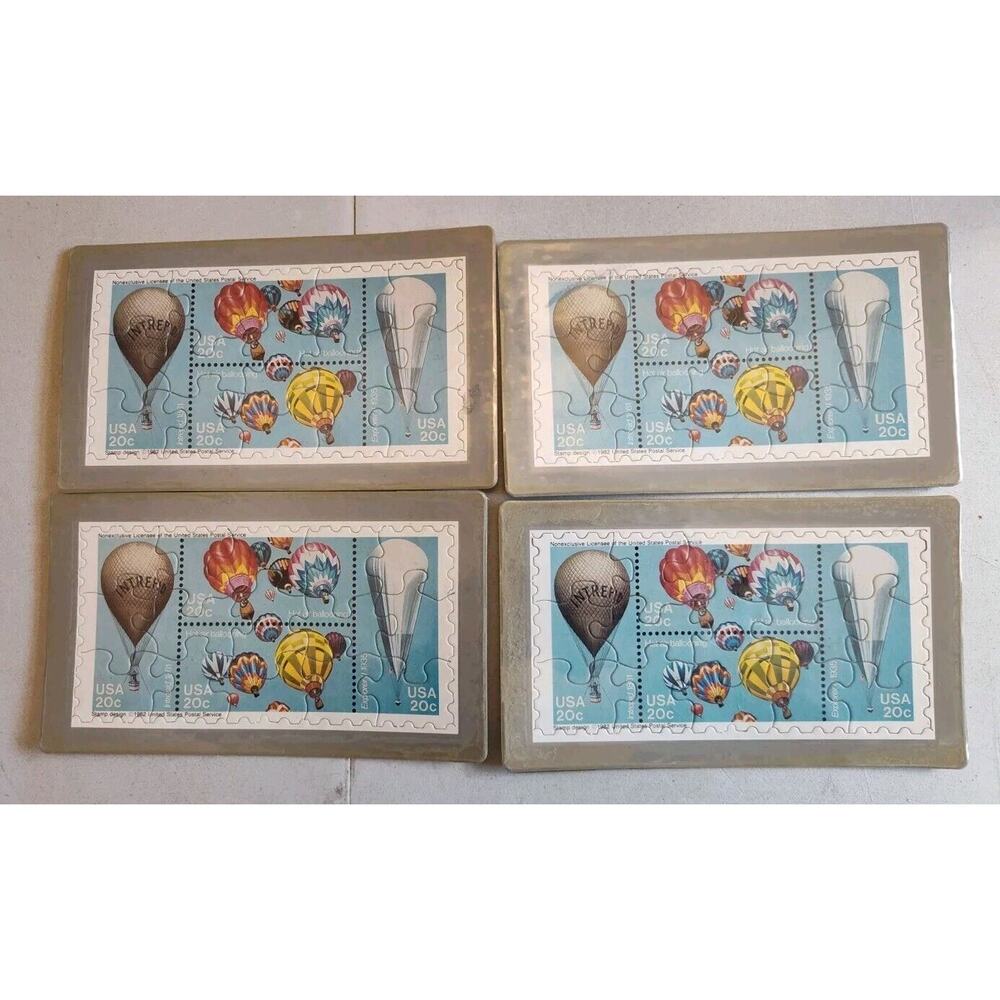 4 Novelty stamp PUZZLE postcard Scott #2032-2035 Hot Air Balloons Intrepid 1983